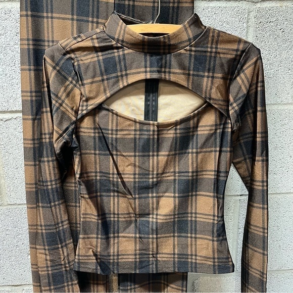 New Good American Disco Tartan Stretch Set in Brown - Picture 6 of 7